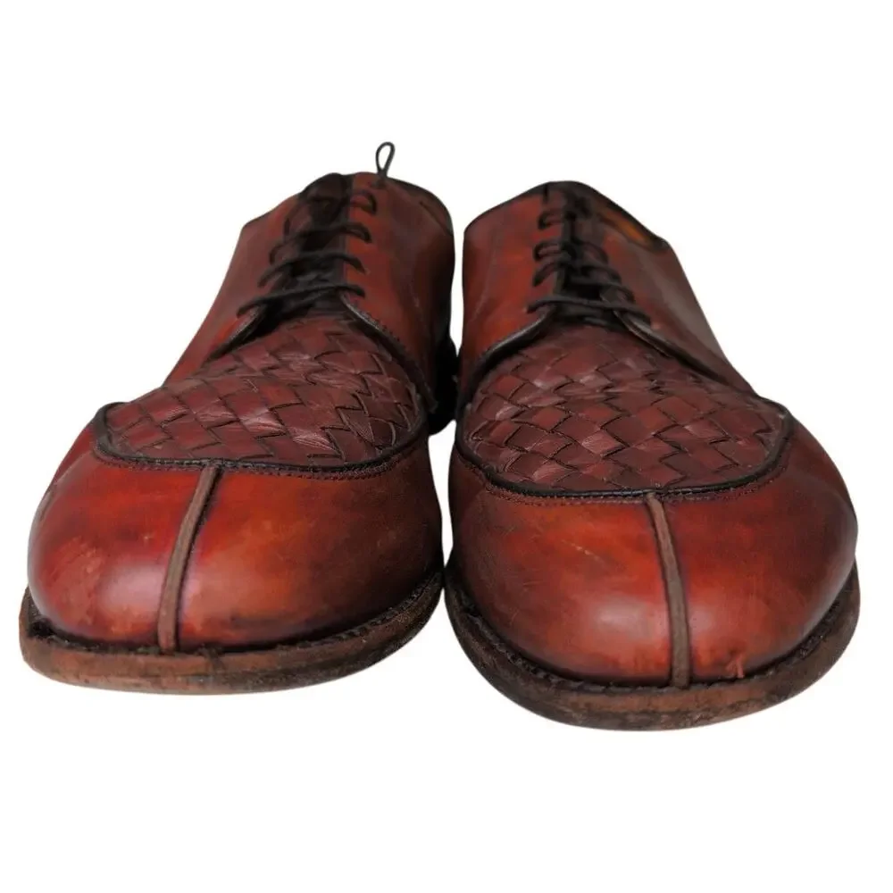 Allen Edmonds Hersey Dress Shoe Men 12D Split Moc Toe‎ Chili Weave Lace Up Brown
